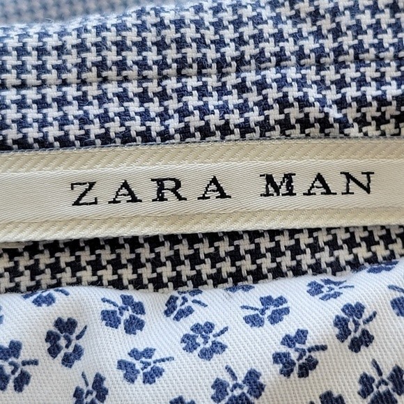 Zara Man | Houndstooth Pattern Two-Button Casual Blazer Navy Blue White Size 38 - Picture 11 of 14
